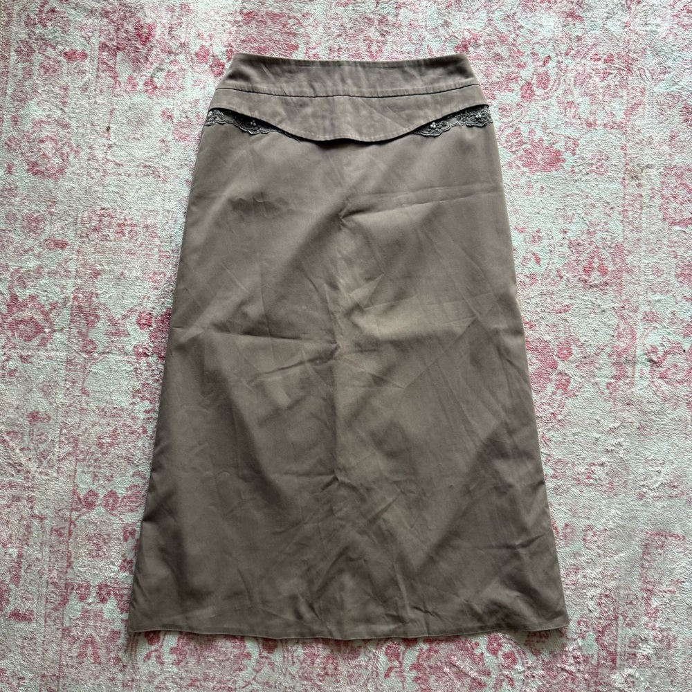 Ina Taupe A-Line Skirt with Lace Trim